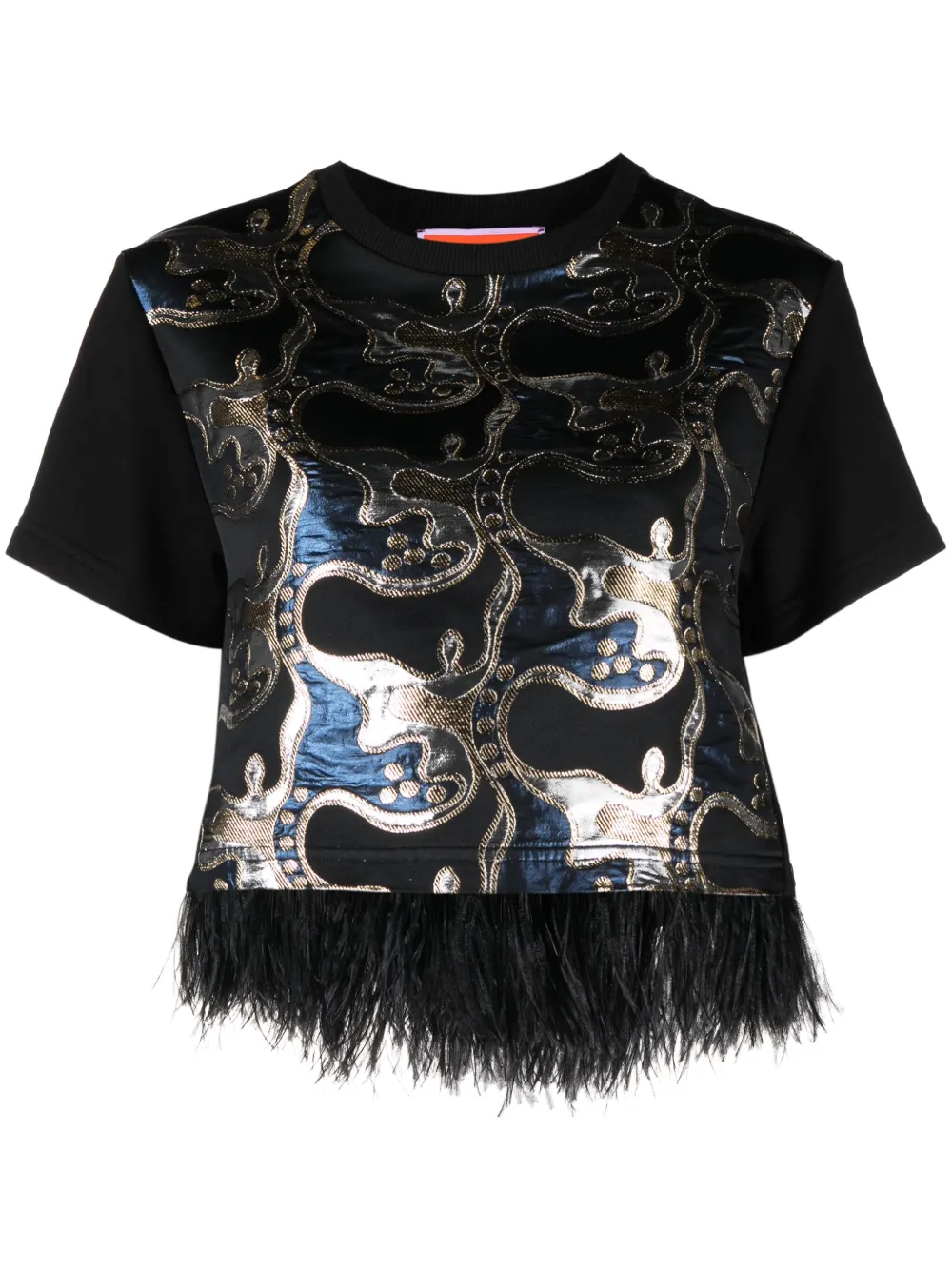 Shop La Doublej La Scala Feather-detailing T-shirt In Black