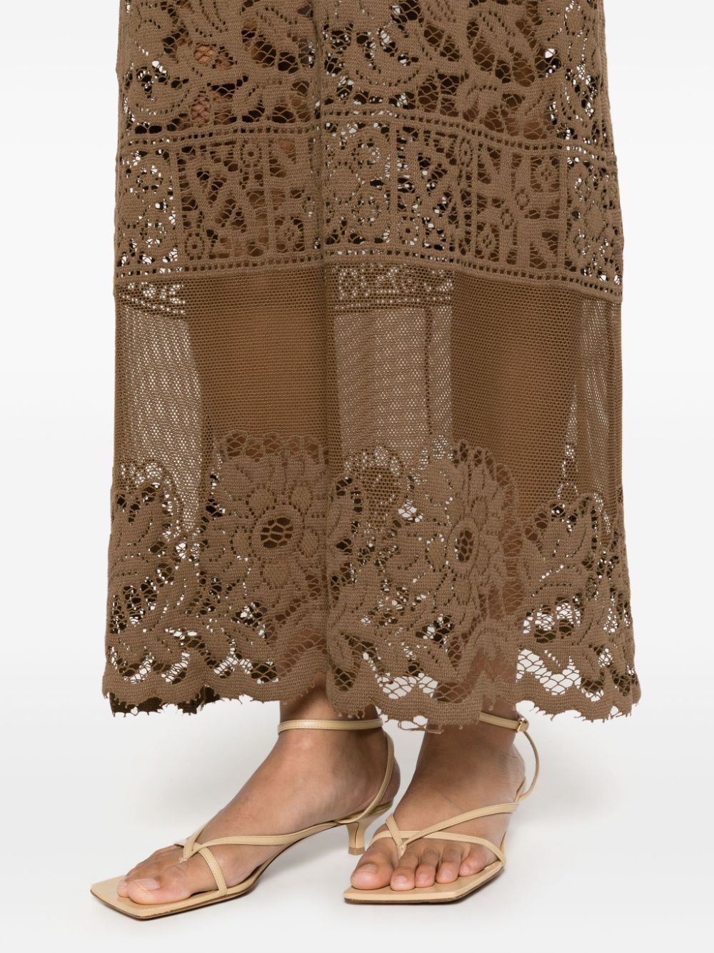 Shop La Doublej Lacey Swing Long-sleeve Dress In Brown