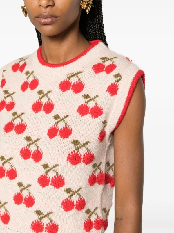 La DoubleJ Cherry Patterned intarsia-knit Vest | White | FARFETCH