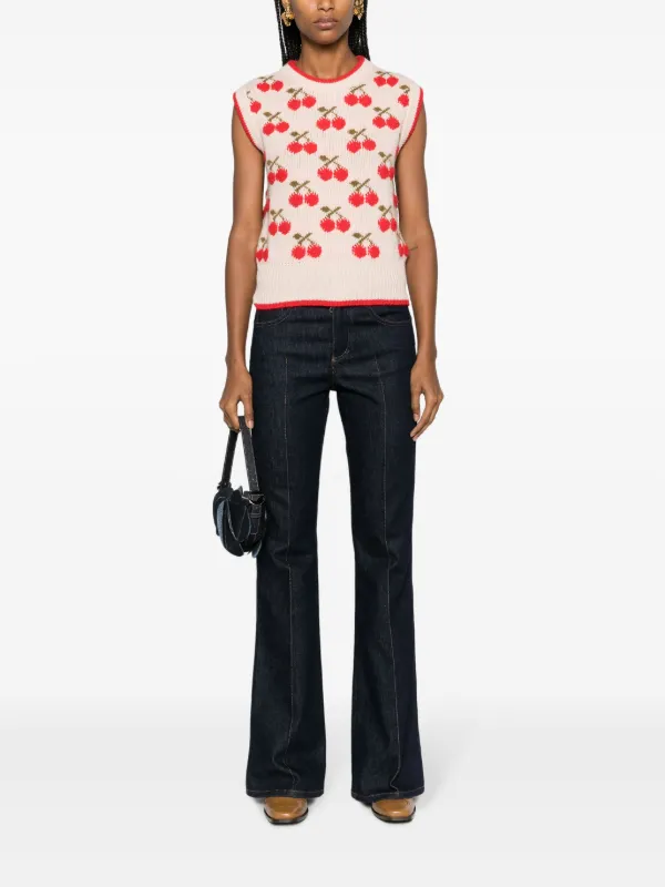 La DoubleJ Cherry Patterned intarsia-knit Vest | White | FARFETCH