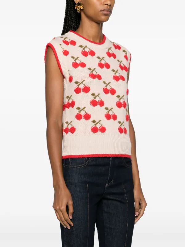 La DoubleJ Cherry Patterned intarsia-knit Vest | White | FARFETCH