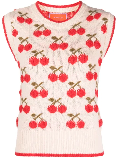 La DoubleJ chaleco tejido con motivo de cerezas en intarsia