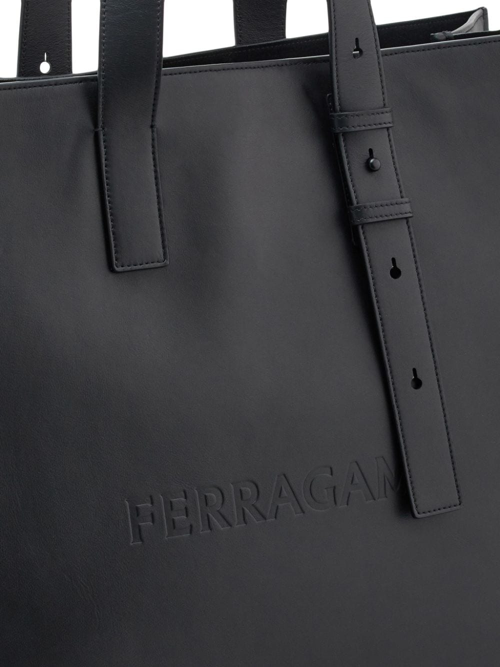 Shop Ferragamo East-west Logo-debossed Leather Tote Bag In Black
