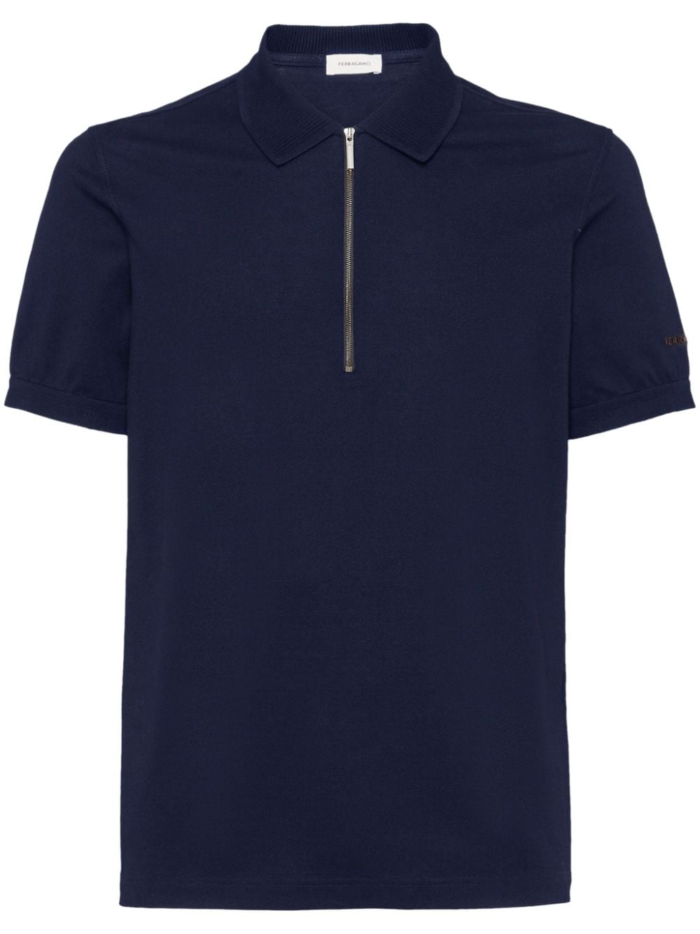 Shop Ferragamo Half-zip Cotton Polo Shirt In Navy Blue