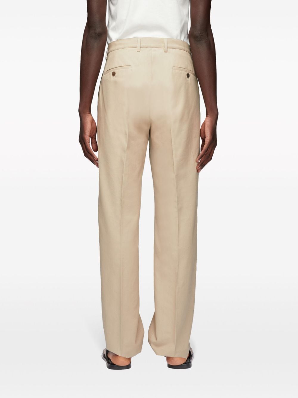 Shop Ferragamo Pressed-crease Cotton Straight-leg Trousers In Neutrals