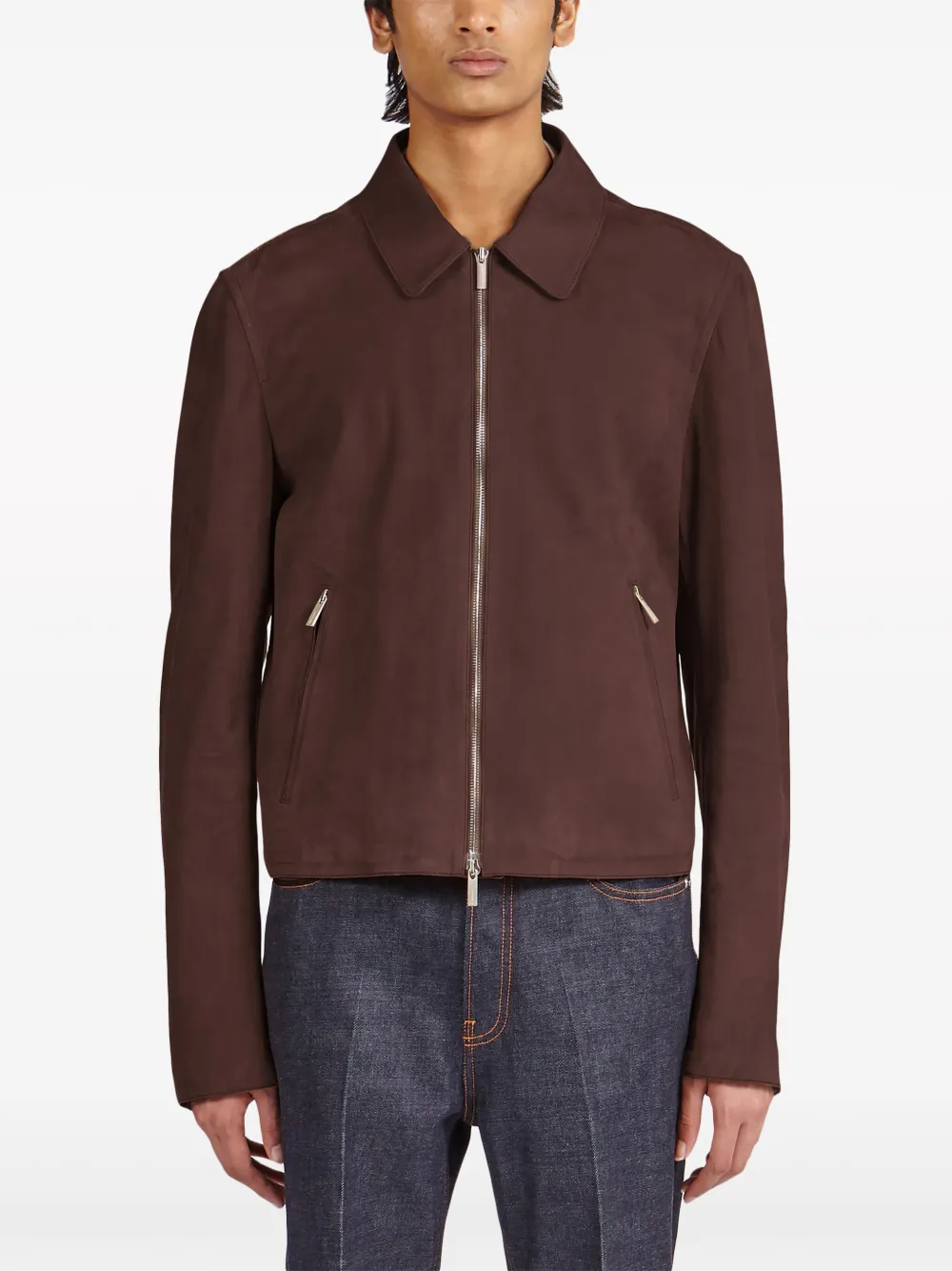 Shop Ferragamo Nubuck Blouson Jacket In Brown