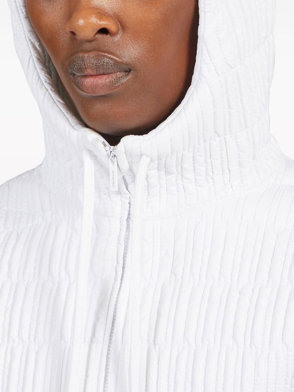 Shop Ferragamo Quilted Hooded Bomber Jacket In White