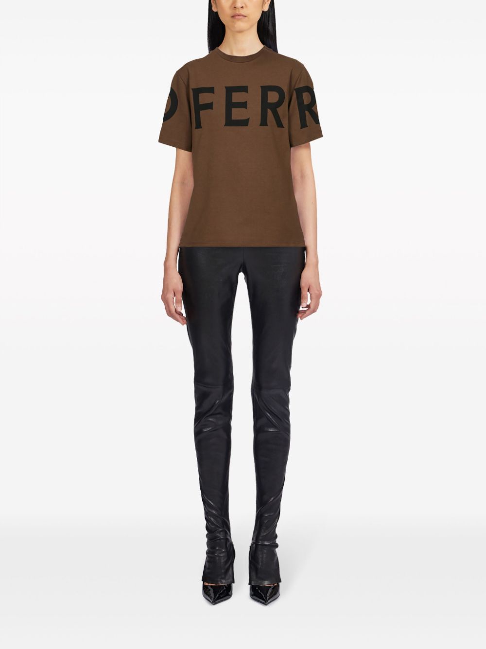 Shop Ferragamo Logo-print Cotton T-shirt In Brown