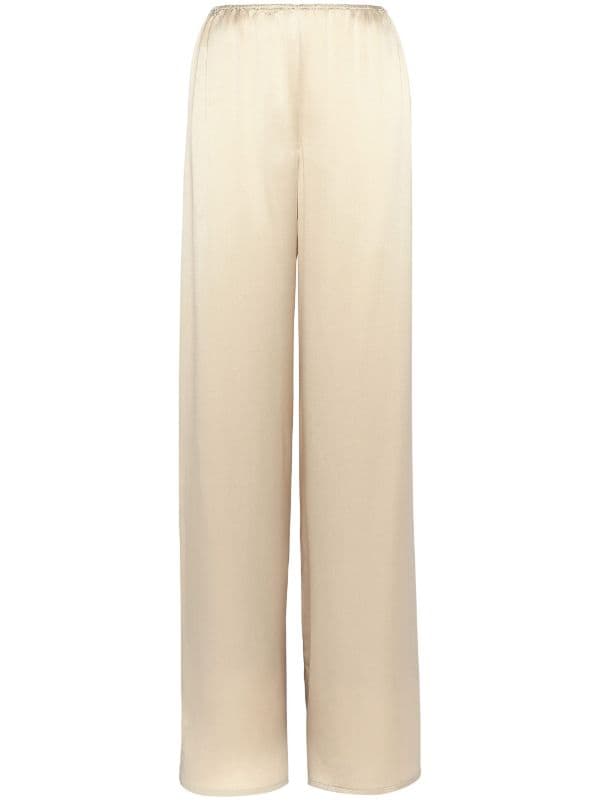 Cream Satin Palazzo Pants, Pants