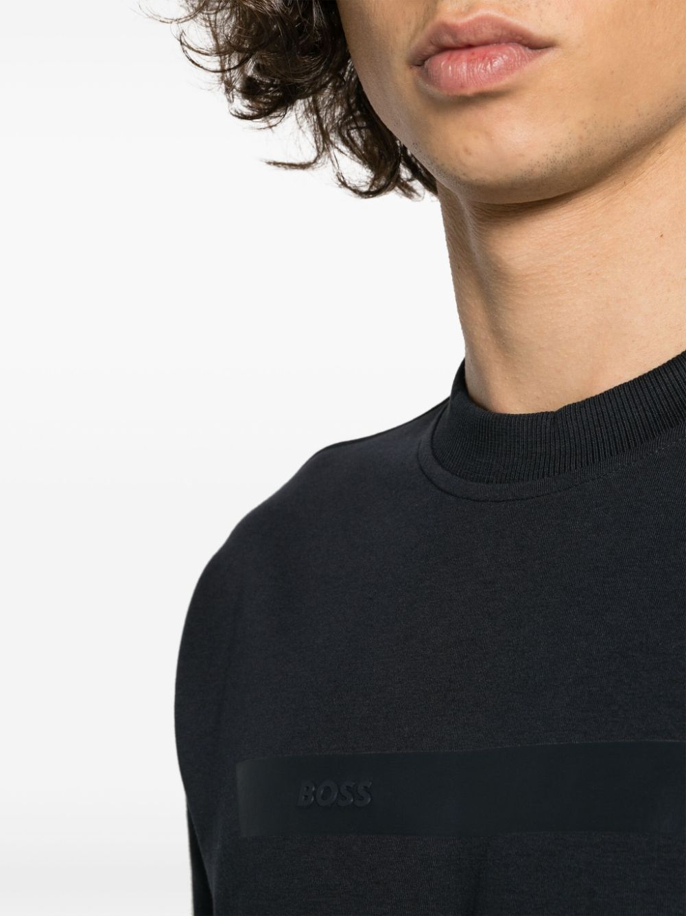 Shop Hugo Boss Logo-print Jersey Sweatshirt In Blue