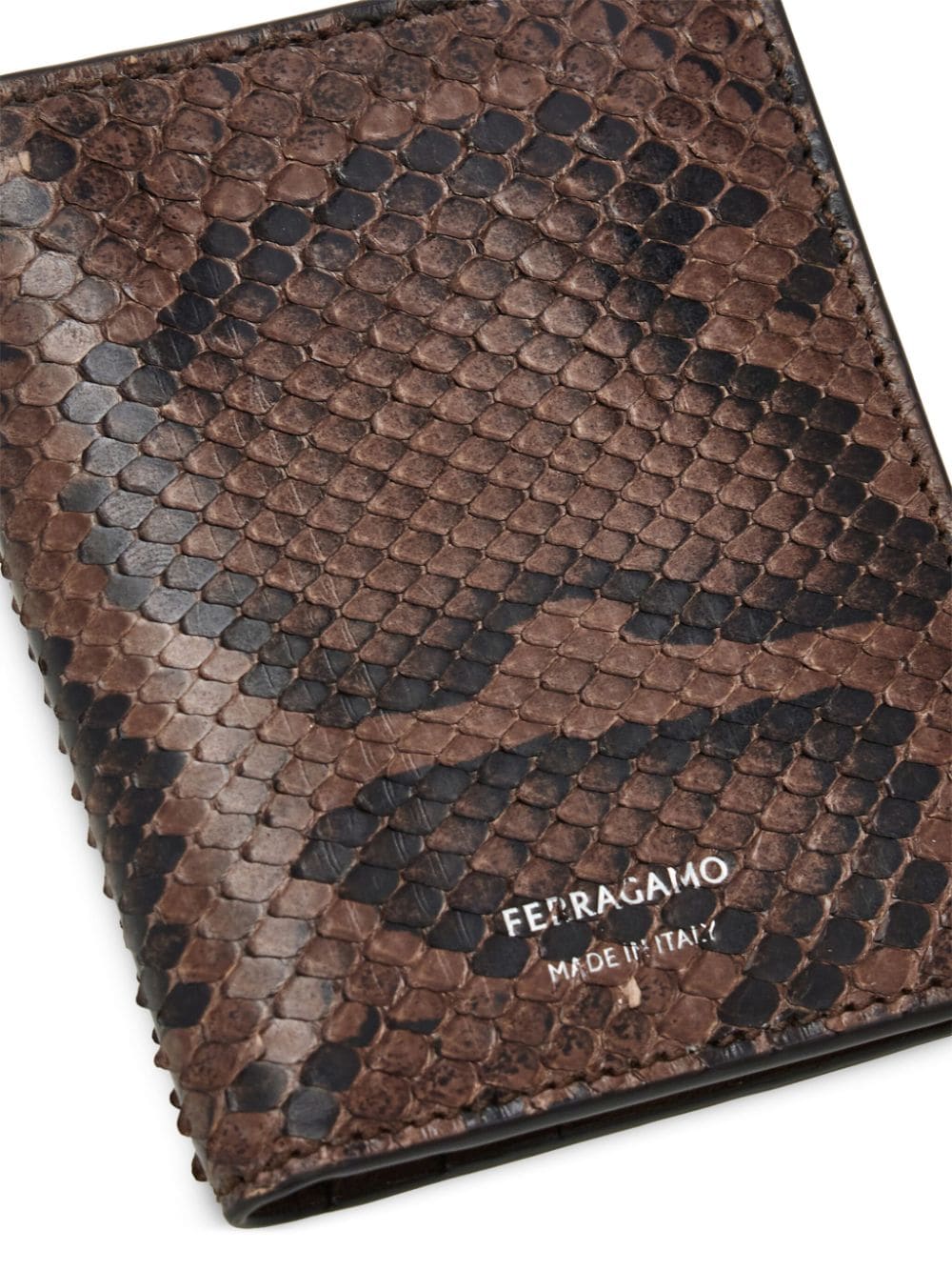 Shop Ferragamo Bi-fold Snakeskin-effect Cardholder In Neutrals
