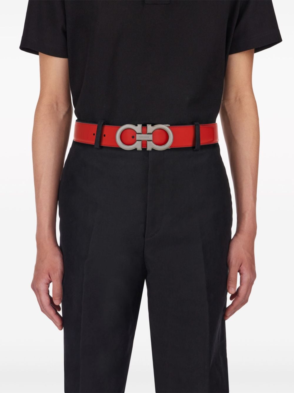 Shop Ferragamo Gancini-buckle Reversible Leather Belt In Red