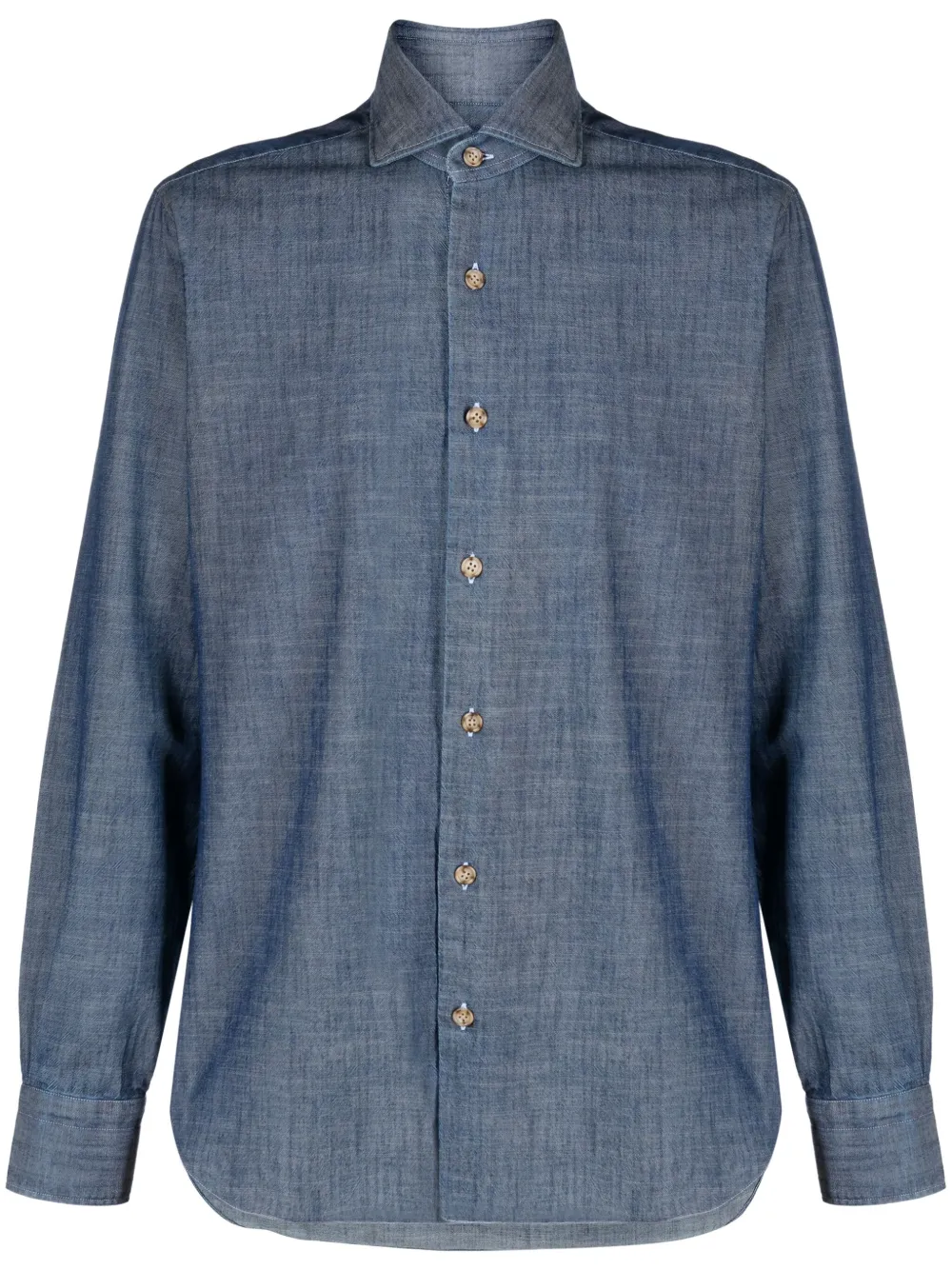 Barba Spread-collar Cotton Shirt In Blue