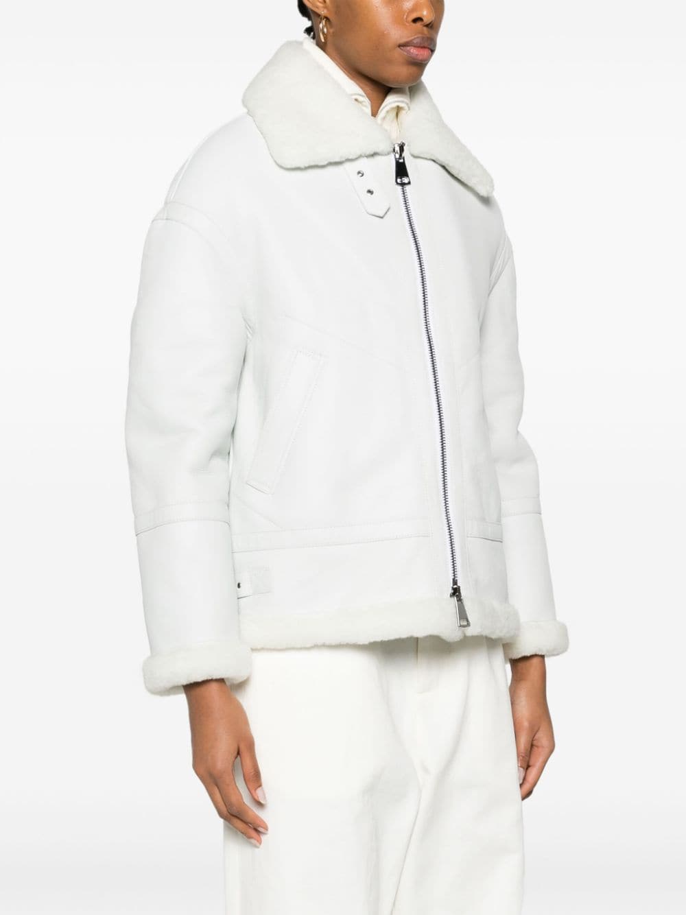 Shop Sword 6.6.44 Shearling-lined Leather Jacket In White