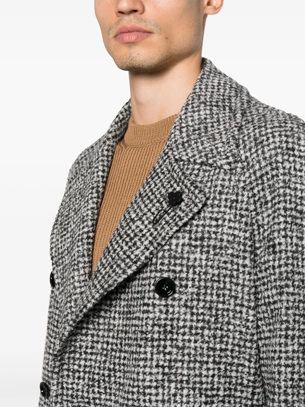 Shop Lardini Belted Double-breasted Coat In Black