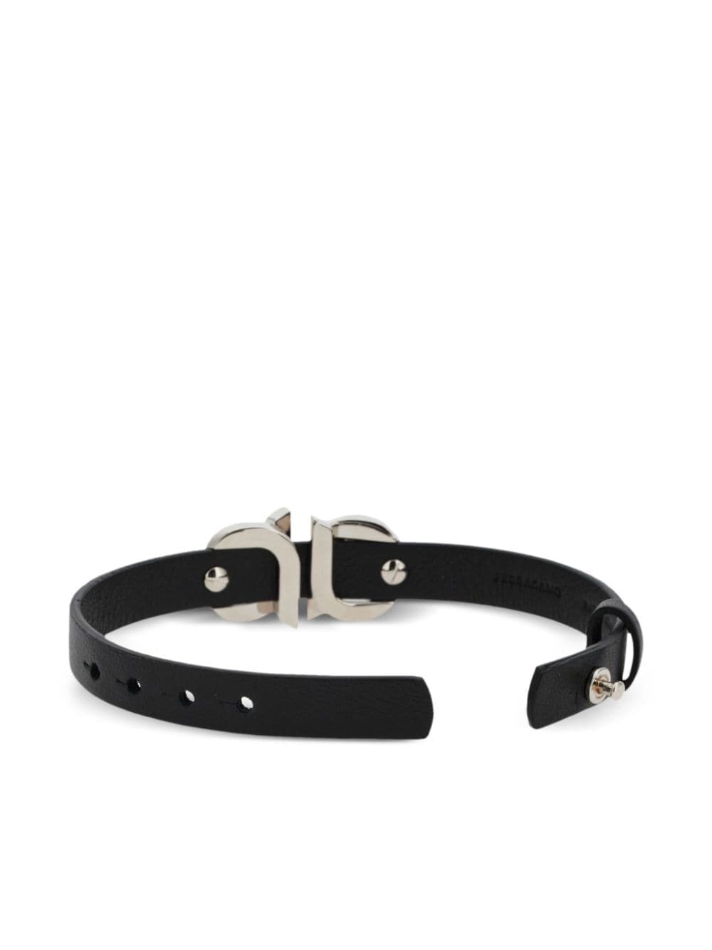 Shop Ferragamo Gancini-buckle Leather Bracelet In Black