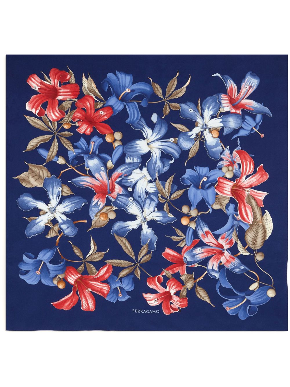 Ferragamo Floral-print Silk Scarf In Blue