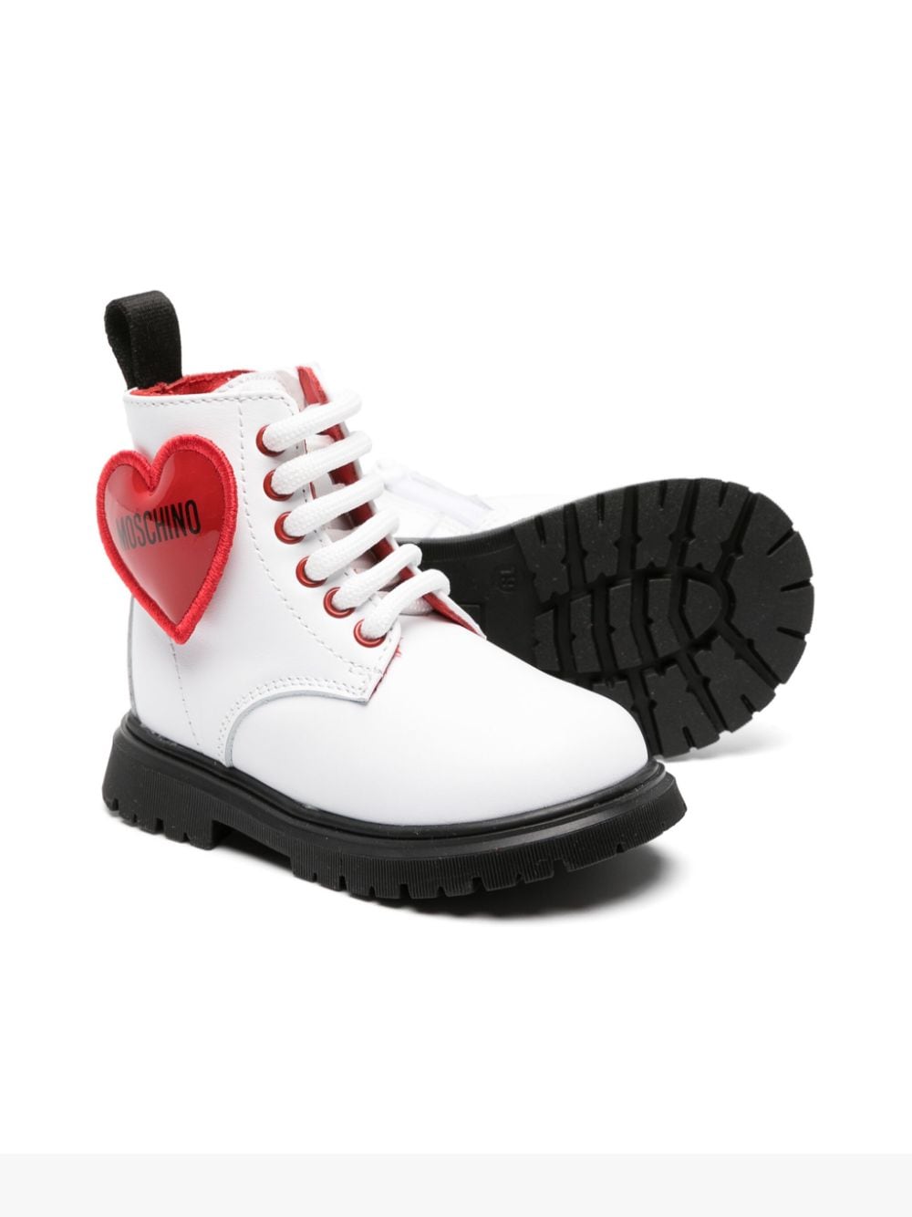 Shop Moschino Heart-logo Leather Ankle Boots In White