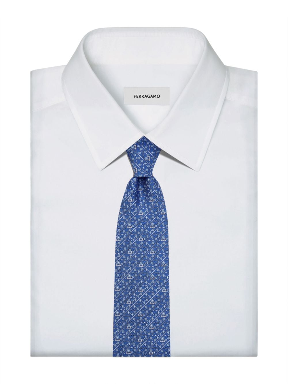 Shop Ferragamo Tag-print Silk Tie In Blue