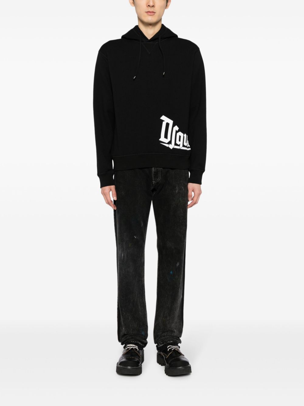 Dsquared2 logo-print cotton jersey hoodie - Zwart