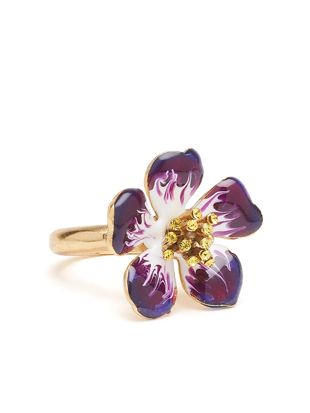 Oscar De La Renta Small Hand-painted Floral-motif Earrings In Purple
