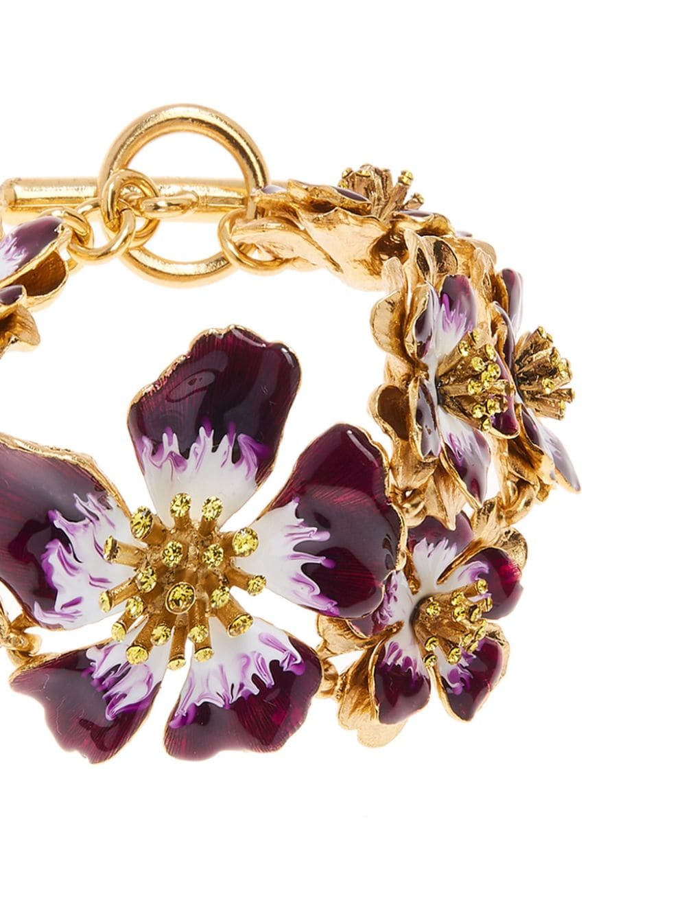 Shop Oscar De La Renta Hand-painted Flower Bracelet In Gold