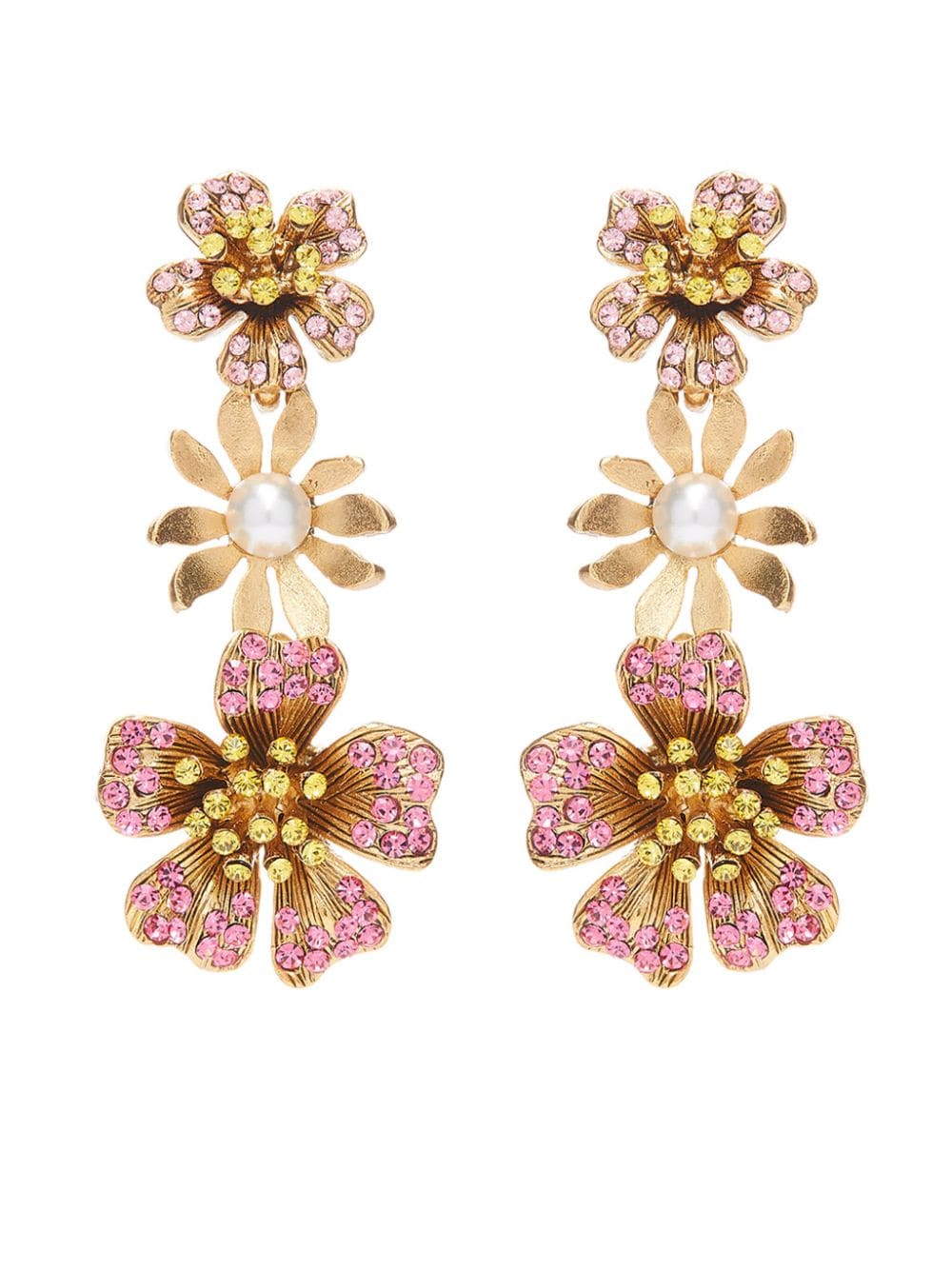 Oscar De La Renta Petal Drop Earrings In Pink Multi