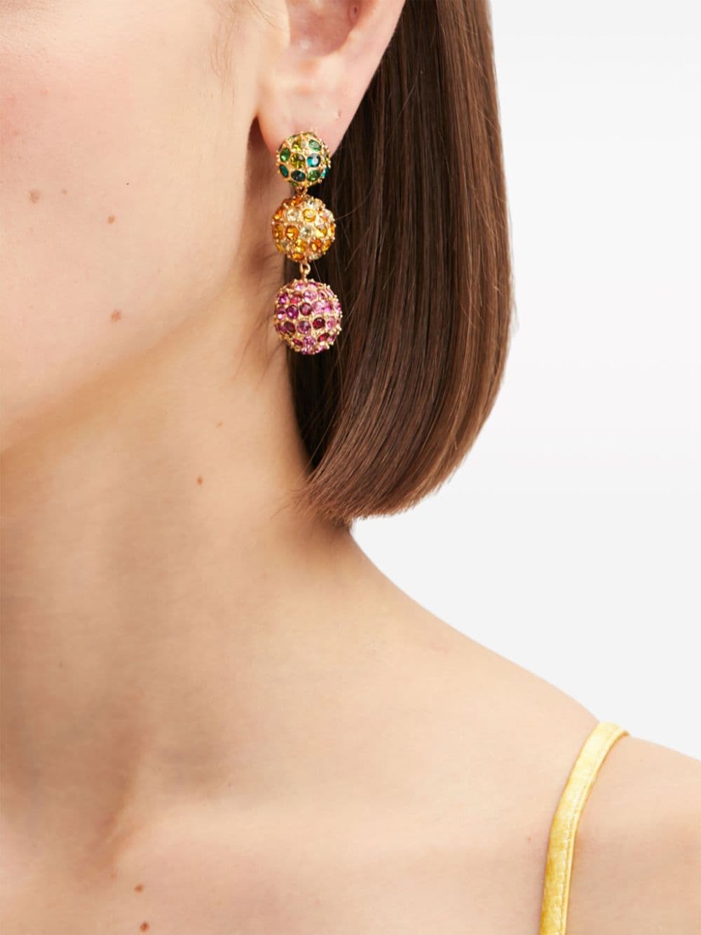 Shop Oscar De La Renta Crystal-embellished Ball Drop Earrings In Gold