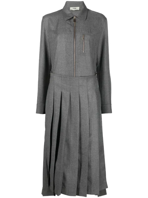 スカート FENDI MELANGE GREY WOOL BLEND SKIRT FENDI Pleated Checked-Jacquard Wool Midi Skirt in Grey