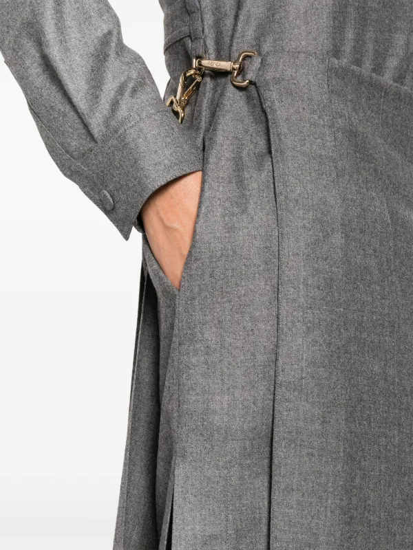 FENDI spread-collar Pleated Midi Dress | Grey | FARFETCH