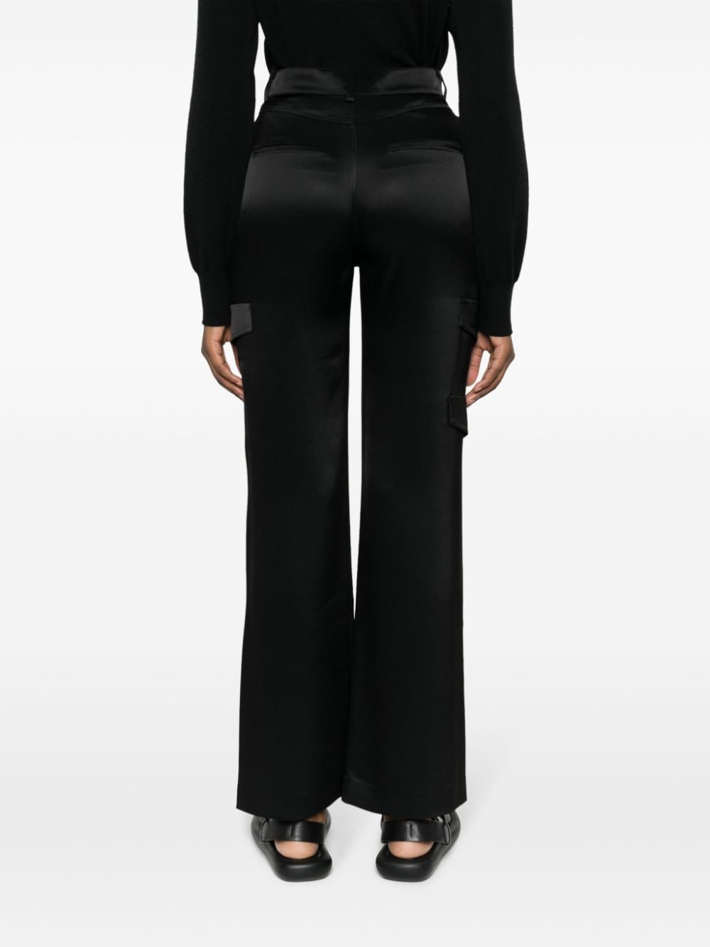 Shop Nanushka Cais Satin Cargo Trousers In Black