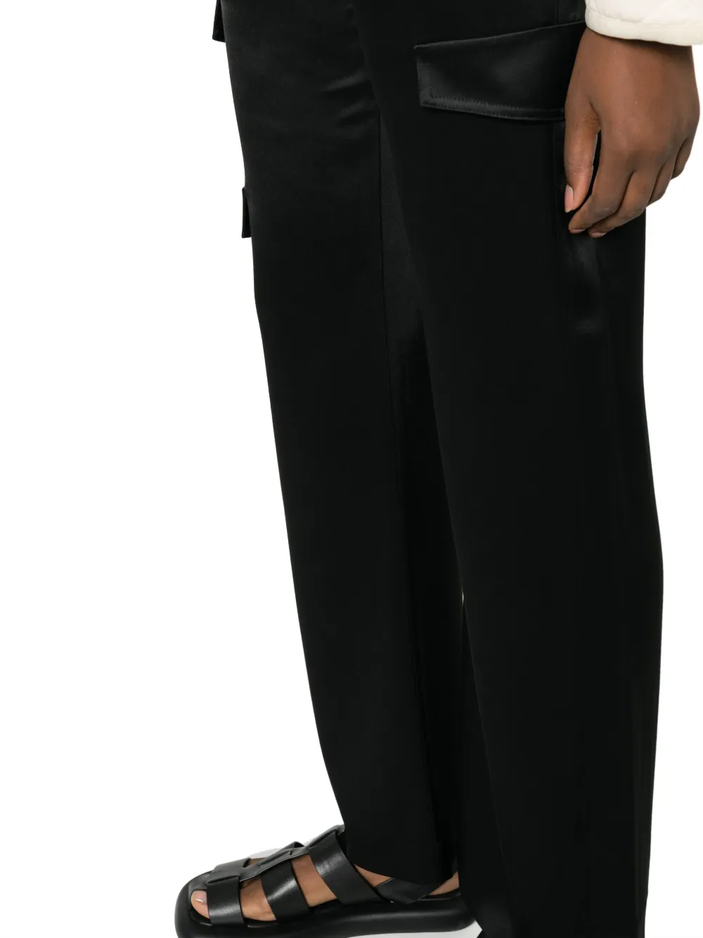 Shop Nanushka Cais Satin Cargo Trousers In Black