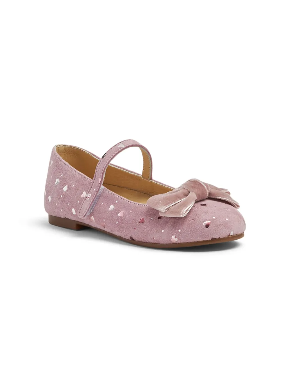 Babywalker Kids' Heart-appliqué Suede Ballerina-shoes In Pink