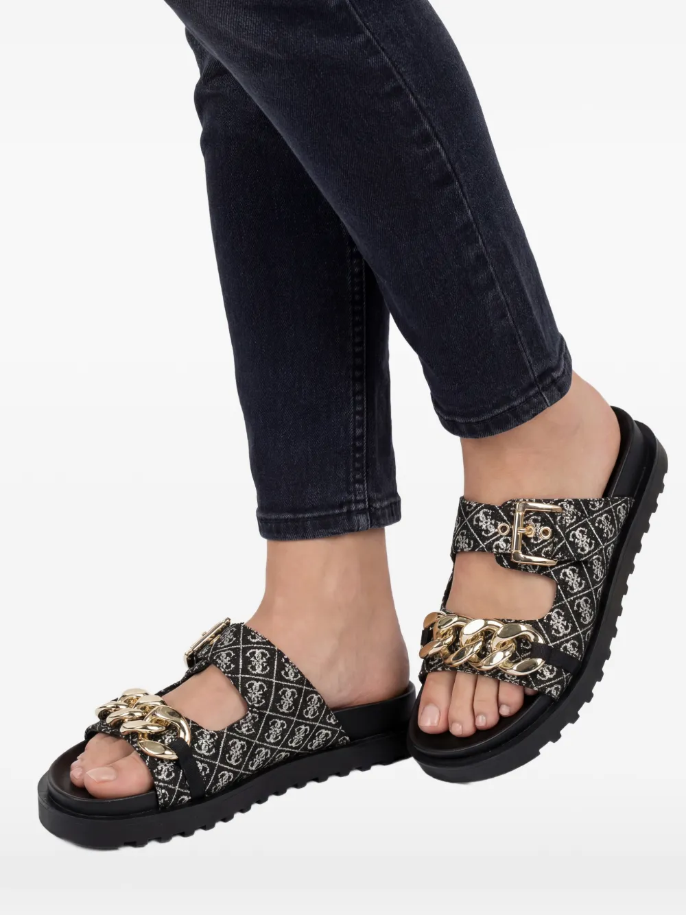 GUESS USA Fatema slippers met schakelketting Zwart