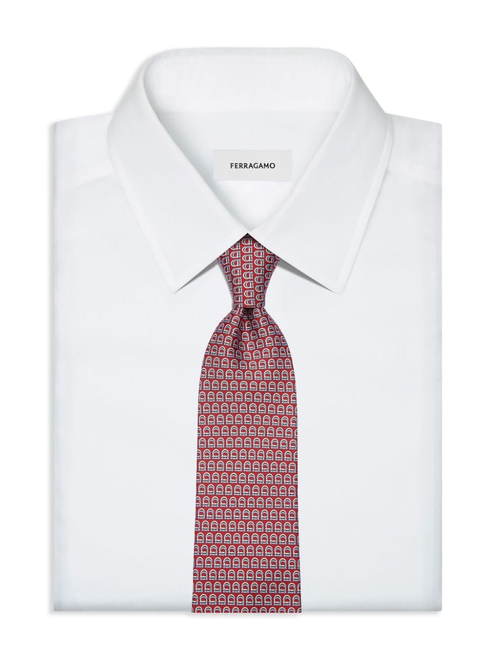 Shop Ferragamo Gancini-print Silk Tie In Red
