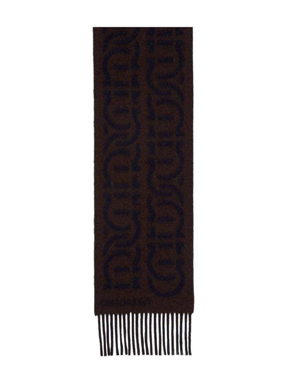 Shop Ferragamo Gancini-print Wool-blend Scarf In Brown