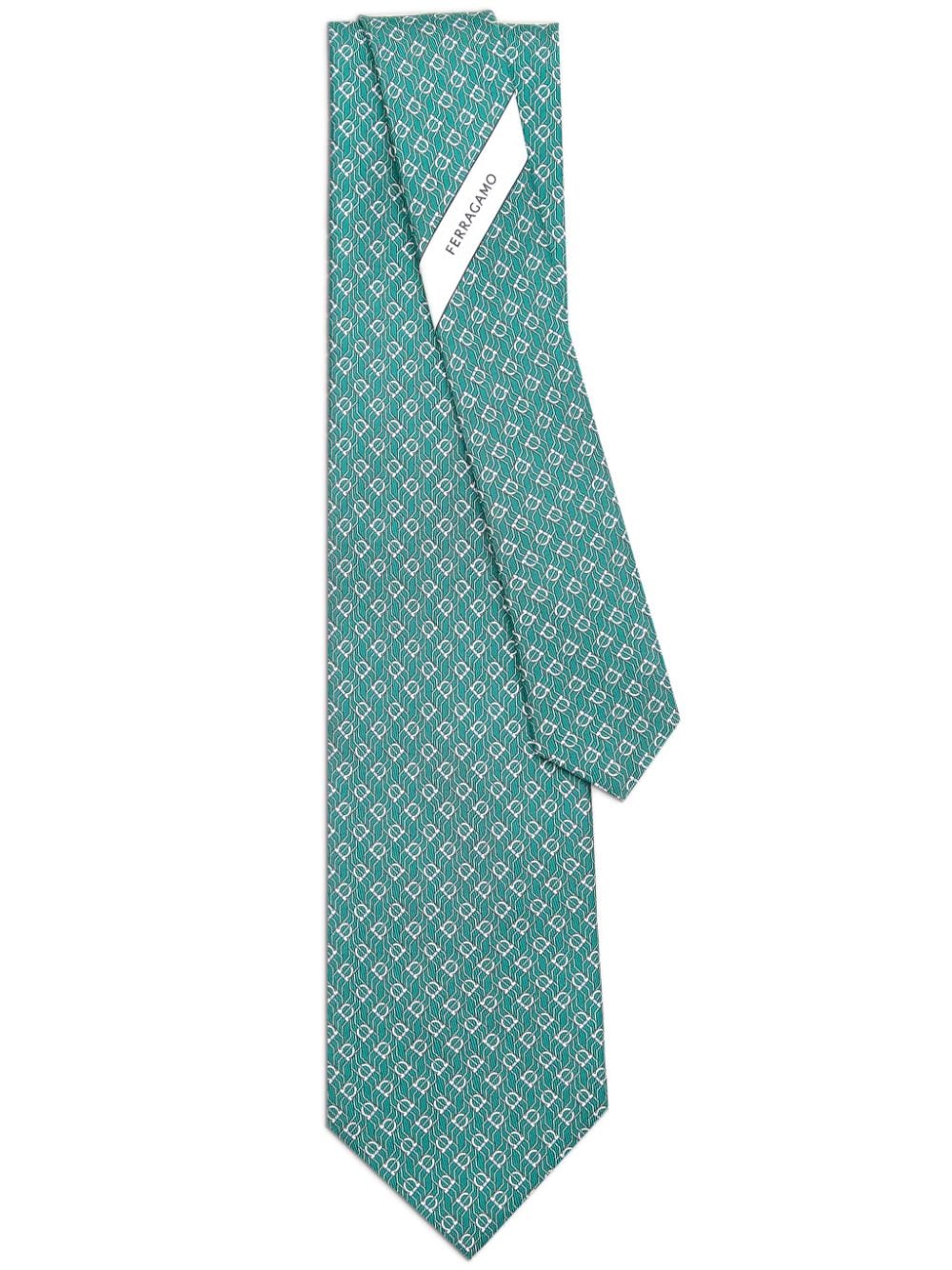 Ferragamo Tetris-print Silk Tie In Grün