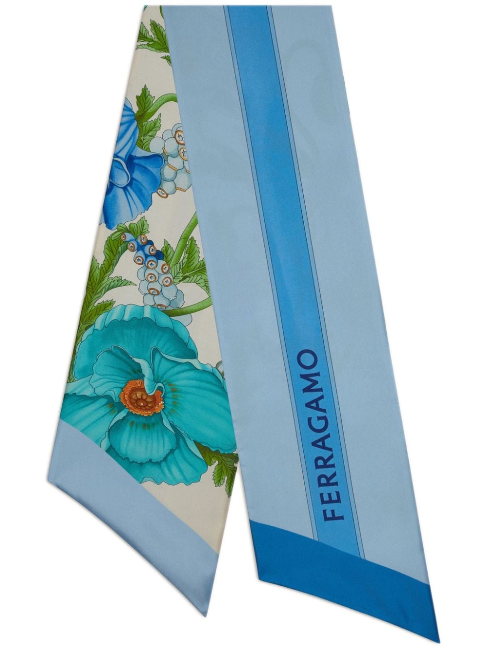Ferragamo Poppies-print silk twilly scarf - White