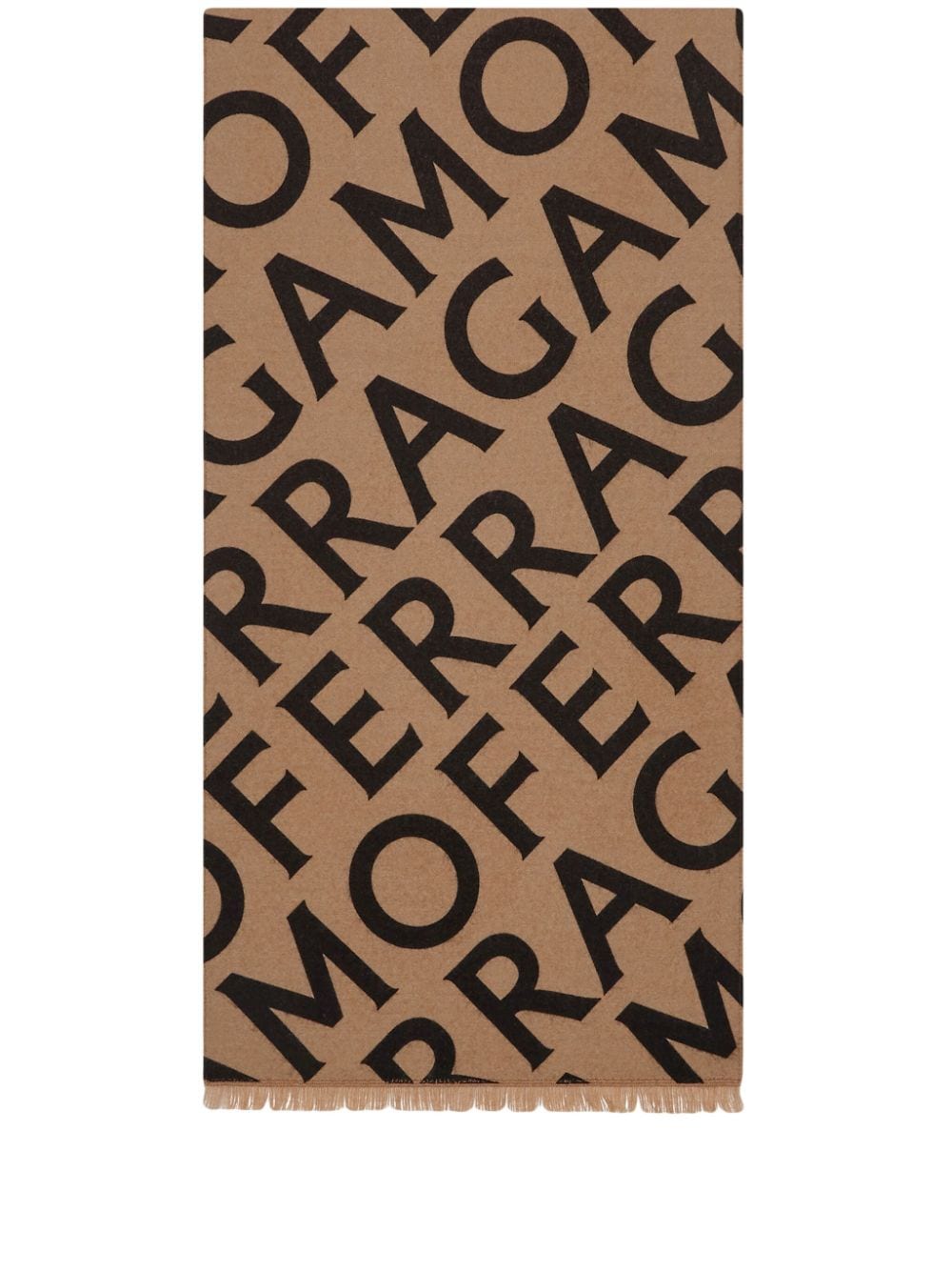 Ferragamo Logo Intarsia-knit Fringed Scarf In Neutrals