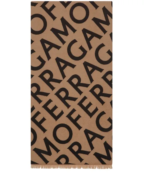 Ferragamo logo intarsia-knit fringed scarf