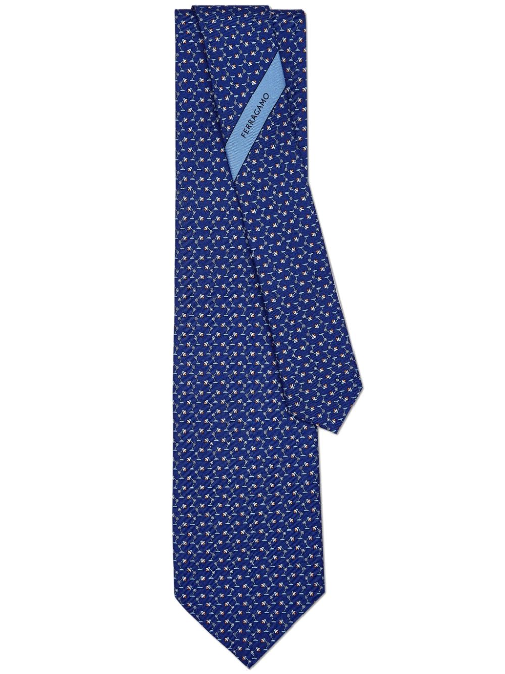 Ferragamo Graphic-print Silk Tie In Blue