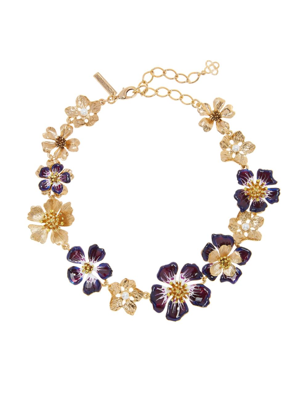 Oscar De La Renta Hand-painted Floral-motif Necklace In Purple