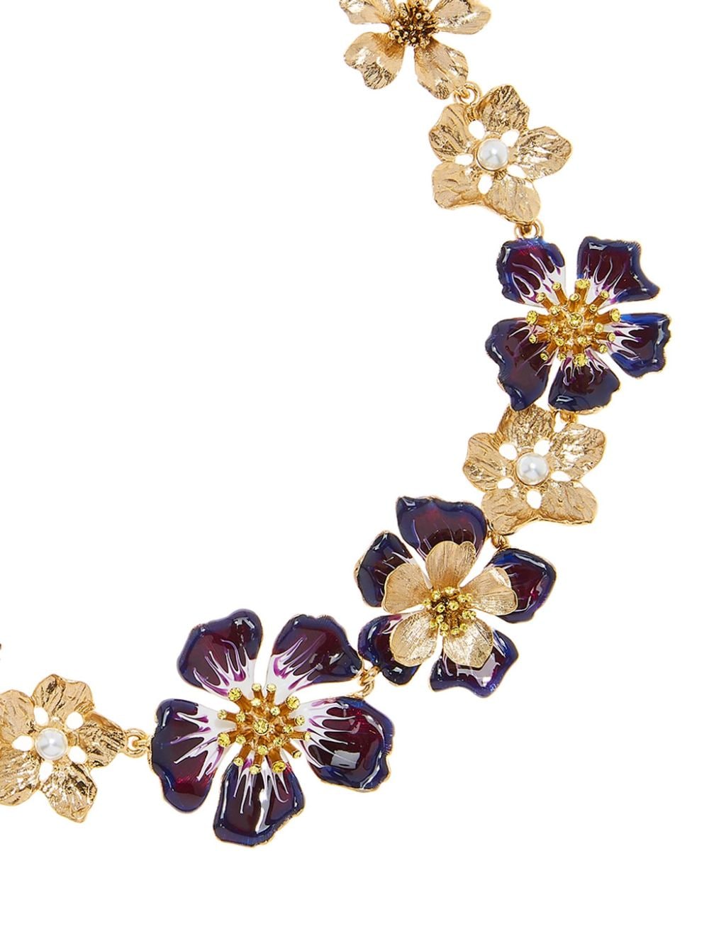 Shop Oscar De La Renta Hand-painted Floral-motif Necklace In Gold