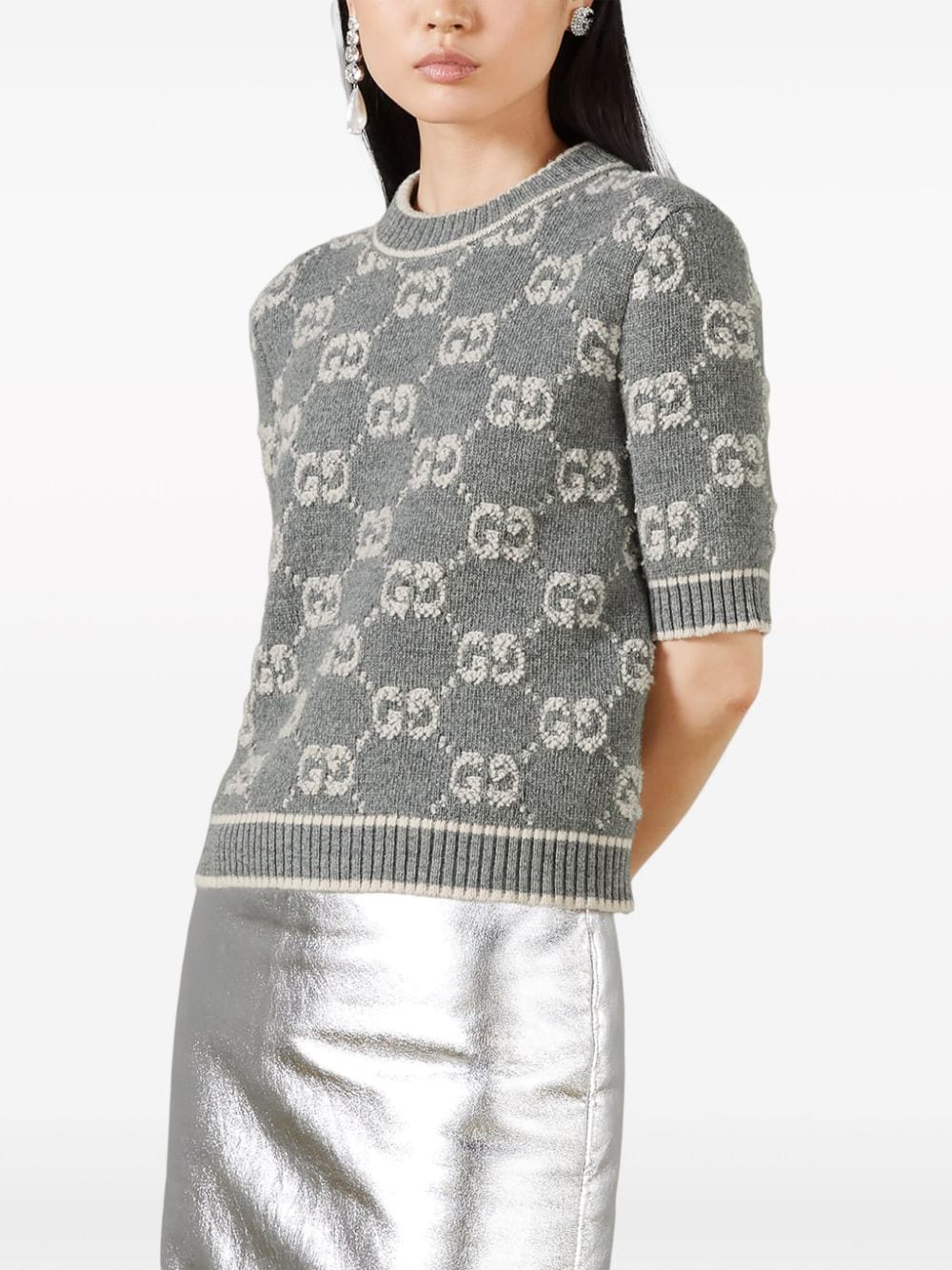 Shop Gucci Gg Damier-jacquard Wool Jumper In Grau