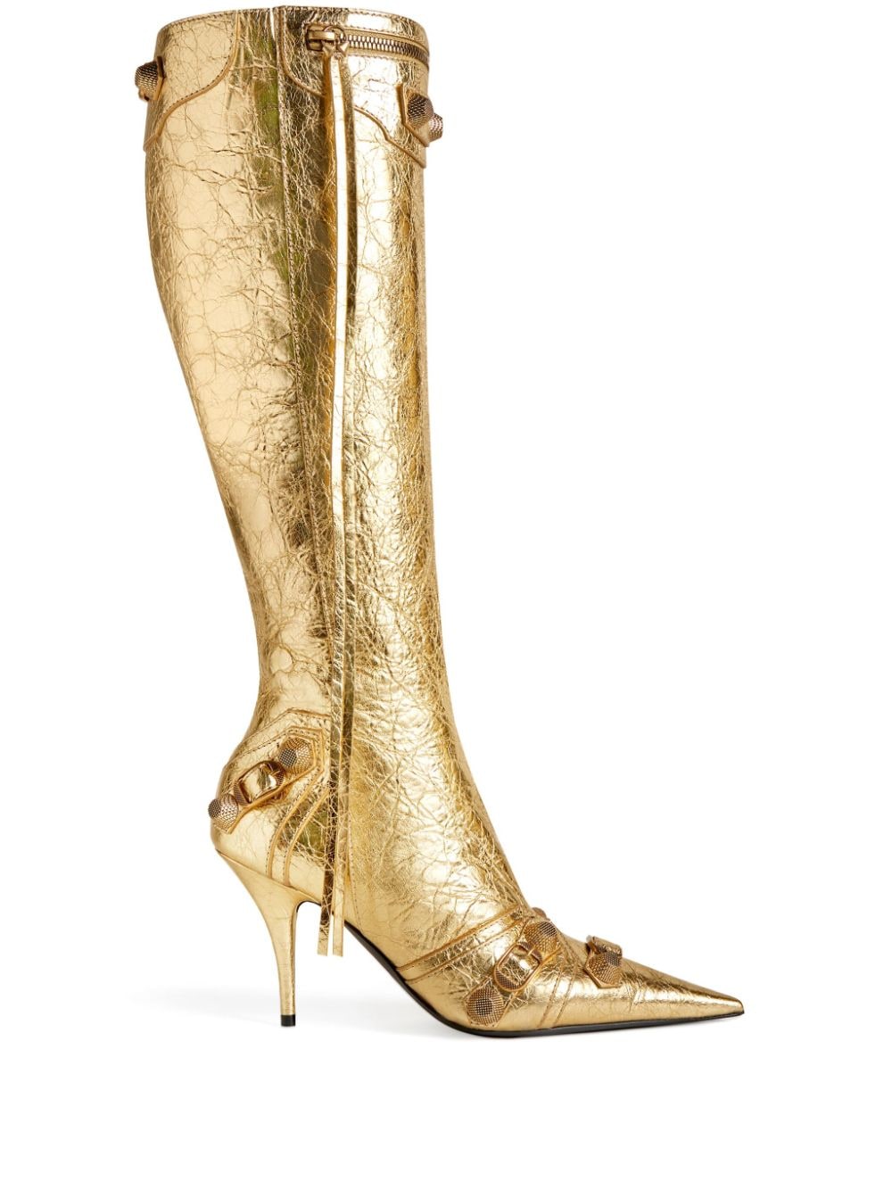 Balenciaga Cagole 90mm Pointed-toe Boots In Gold