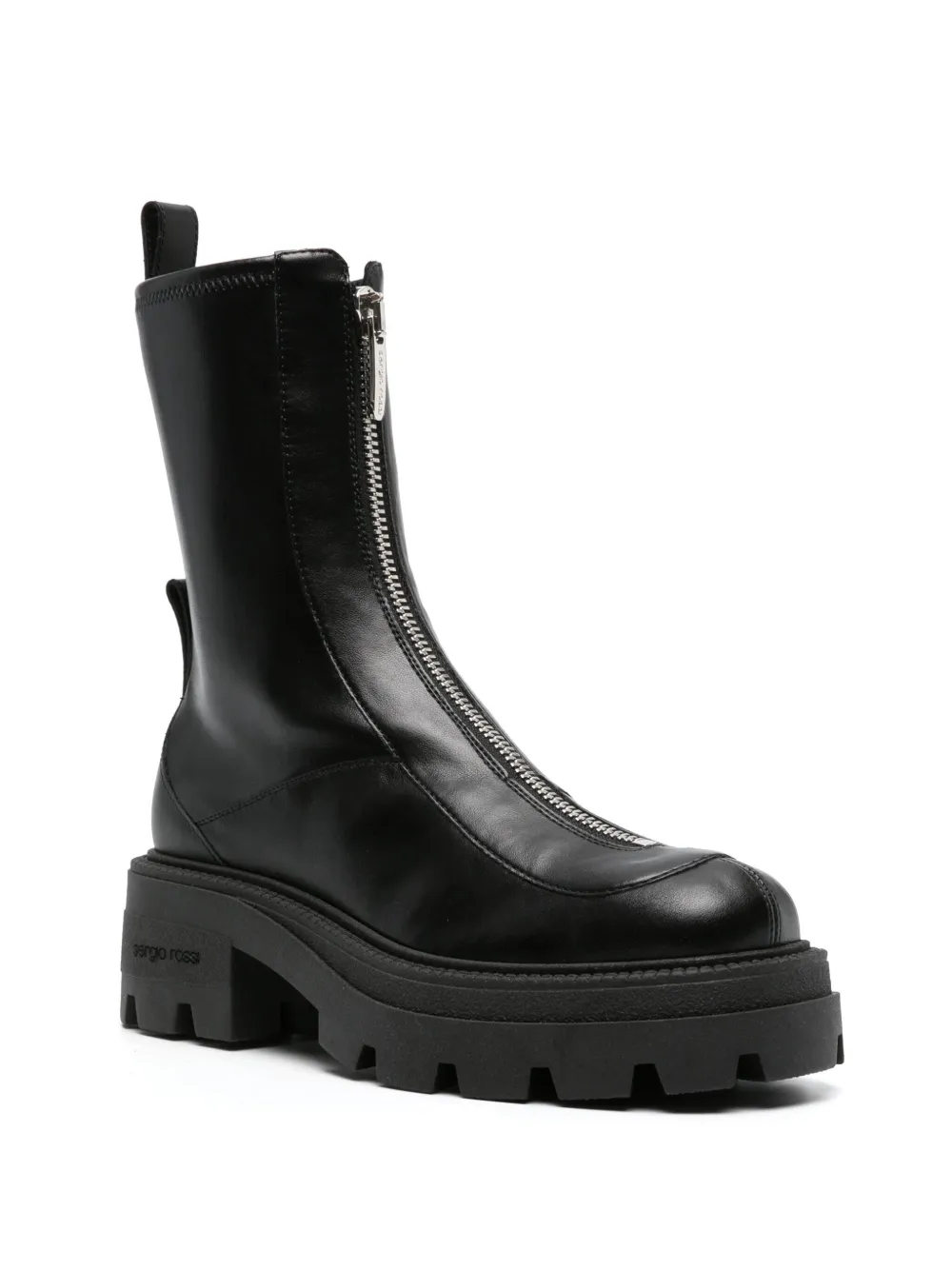 Sergio Rossi zip-front chunky leather boots - Zwart