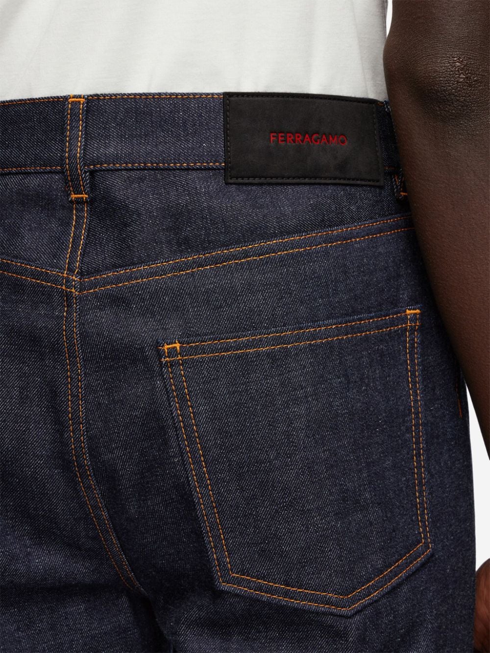 Shop Ferragamo Logo-appliqué Contrast-stitching Straight-leg Jeans In Blue