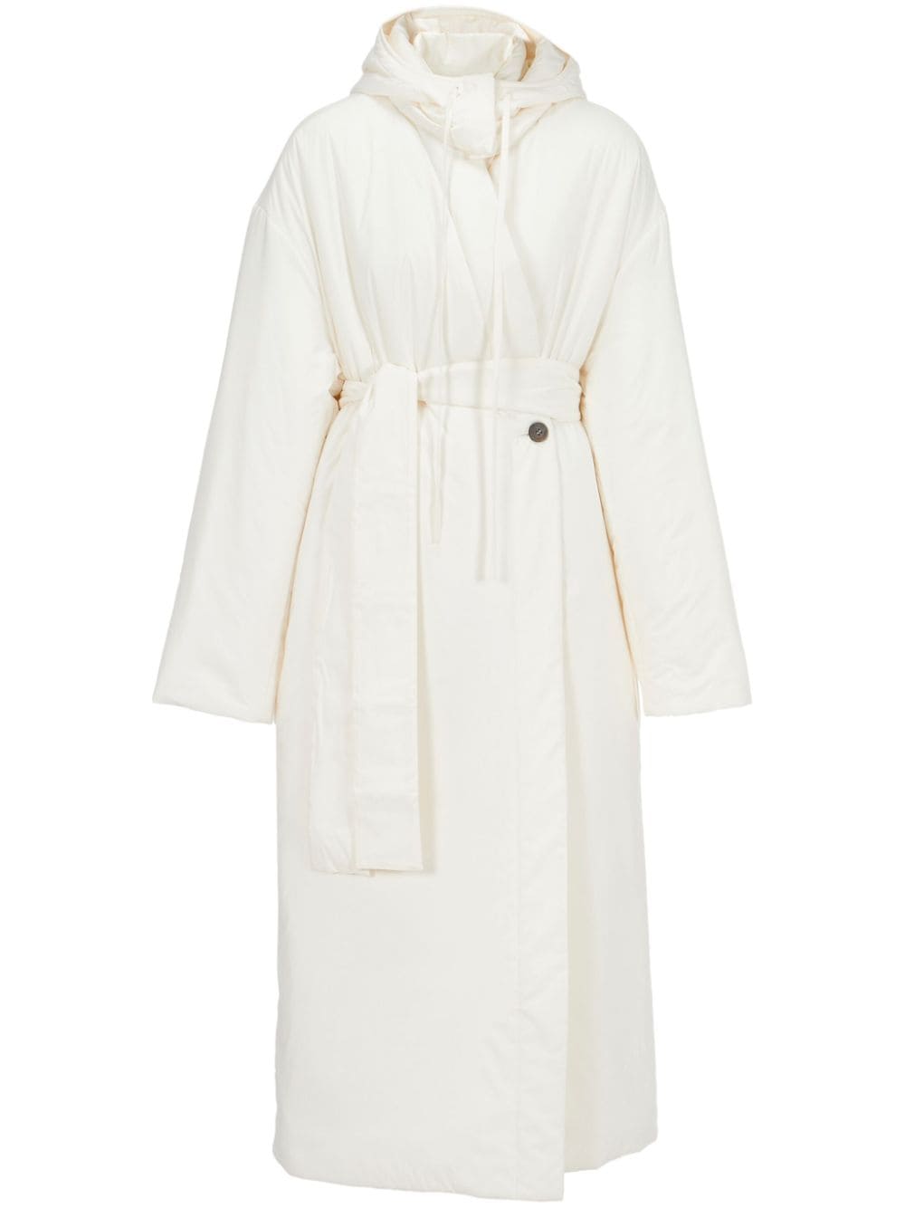Ferragamo Woman Padded Wrap Coat With Fabric Belt In Off-white