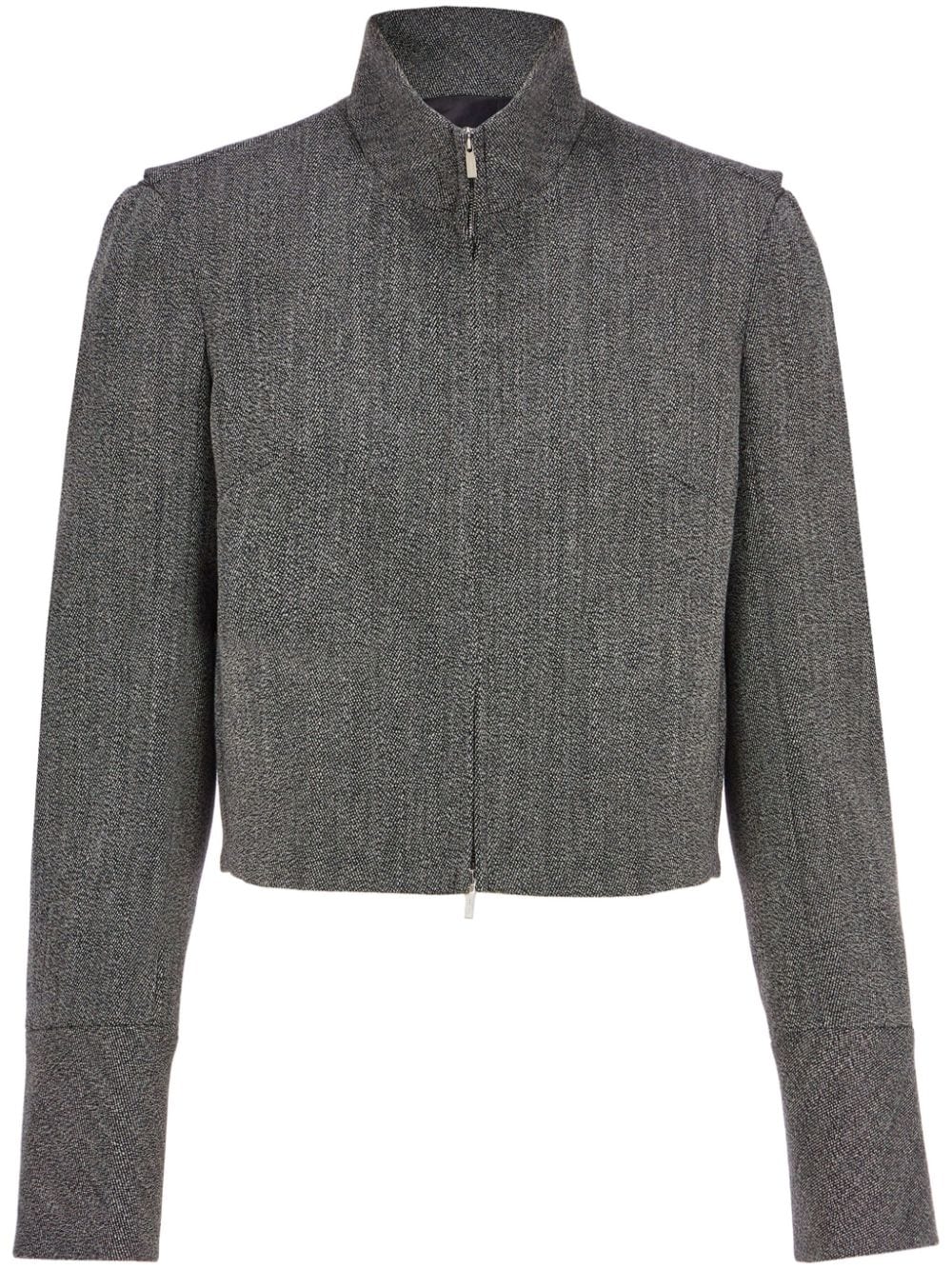 Shop Ferragamo Zip-up Cropped Tweed Jacket In Grey