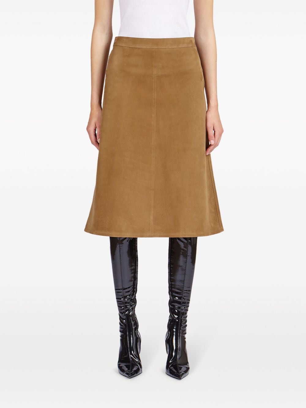 Shop Ferragamo A-line Suede Midi Skirt In Brown